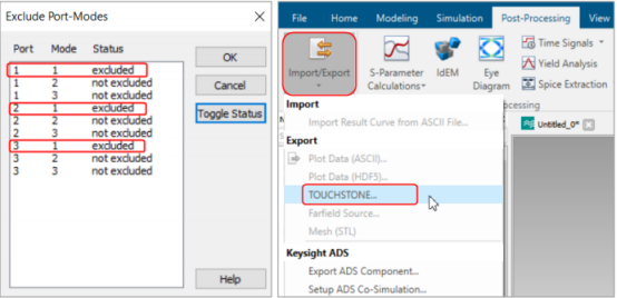 cst软件如何导出部分模式或者部分端口的s参数