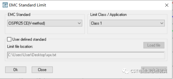 如何在cst仿真中导入emc测试标准限值