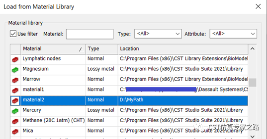 cst软件如何添加和管理自定义的材料