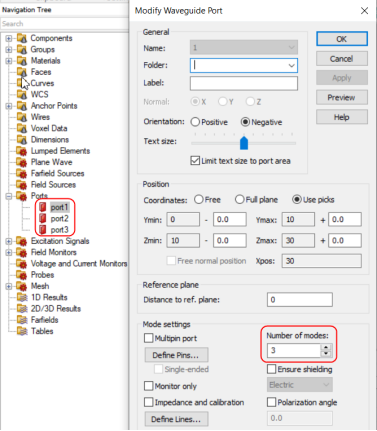 cst软件如何选择波导端口的部分模式计算s参数