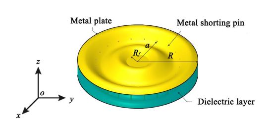 图 1 加载褶皱的平行双金属板天线. (a) 天线正等轴测图； (b) 天线侧视剖面图