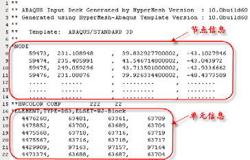 面网格单元 inp 文件示例