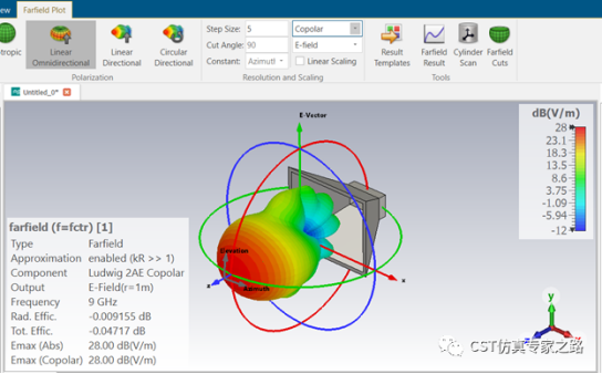 cst软件如何理解远场的坐标、分量和极化