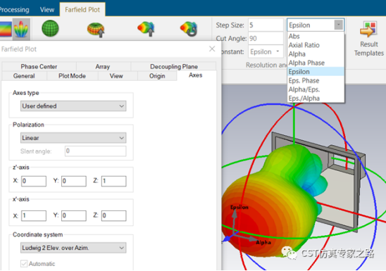 cst软件如何理解远场的坐标、分量和极化
