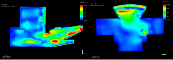 夏季剧院空调运行5min气流轨迹和表面温度云图